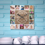 Reloj Cuadrado Cocina de la abuela de la Madera Rústica de 16 Col<br><div class="desc">Rústico reloj de pared de collage de madera y fotos con la cocina de la abuela y aderezado con la tipografía del amor.</div>