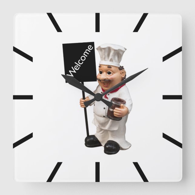Reloj Cuadrado Cocina del chef - Tarjeta de menú BIENVENIDA (Anverso)