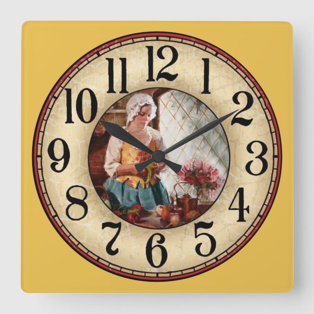 Reloj Cuadrado Cocina femenina (Anverso)