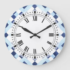 Reloj Cuadrado Cocina geométrica marroquí azul y blanca