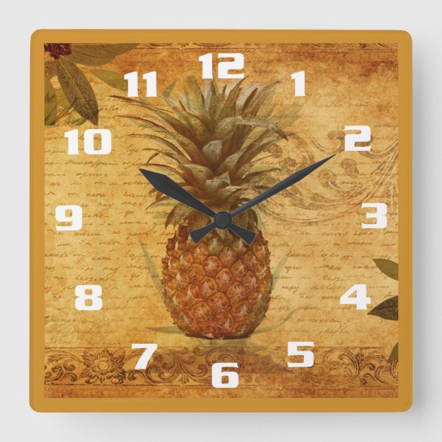 Reloj Cuadrado Cocina magnífica de piña y caligrafía (Anverso)