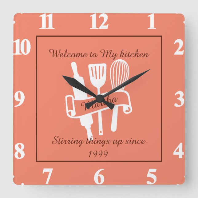 Reloj Cuadrado Cocina personalizada  (Anverso)