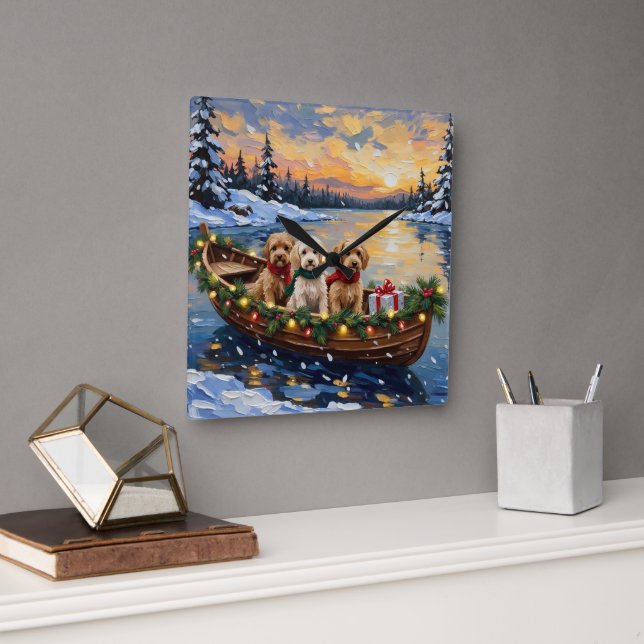 Reloj Cuadrado Cockapoo Christmas Boat Holiday (Oficina)