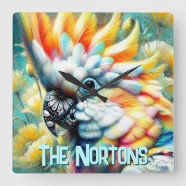 Reloj Cuadrado Cockatoo Bird Yellow Poppies Personalized