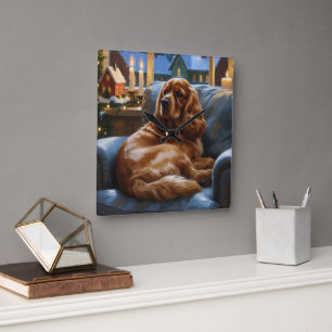 Reloj Cuadrado Cocker Spaniel con Navidades Luces feriado