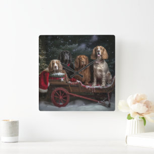 Reloj Cuadrado Cocker Spaniel Nevado Trineo Decoración de Navidad