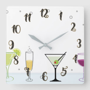Reloj Cuadrado Cócteles Bebidas Burbujeantes Alcohol Vino Vaso Co