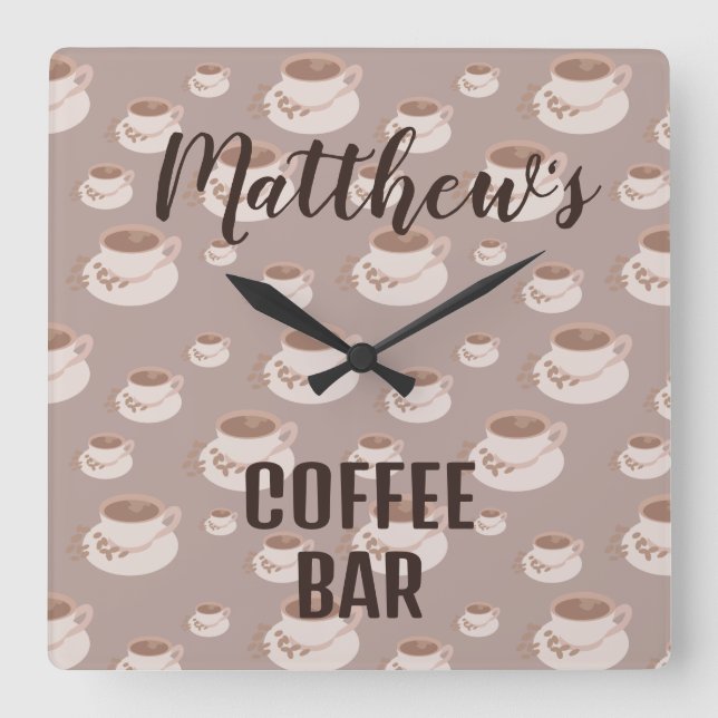 Reloj Cuadrado Coffee Bar Station Square Wall Clock (Anverso)