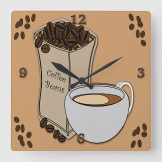 Reloj Cuadrado Coffee Beans Coffee Cup Design Wall Clocks