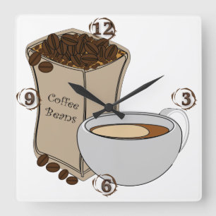 Reloj Cuadrado Coffee Beans Coffee Cup Square Wall Clock