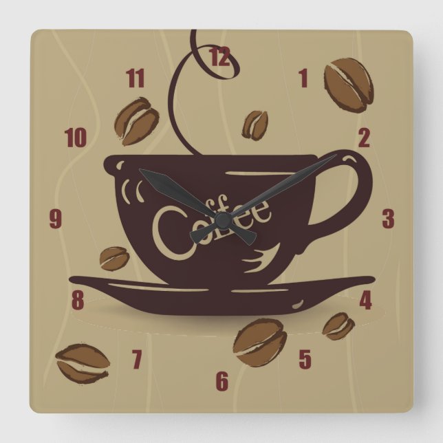 Reloj Cuadrado Coffee Cup and Beans (Anverso)
