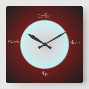 Reloj Cuadrado Coffee Work Sleep Play Textos >Reloj de cocina