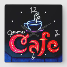 Reloj Cuadrado Coffeehouse Neon Light Home Personalized Bar Clock