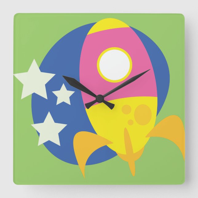 Reloj Cuadrado Cohetes lindos (Anverso)