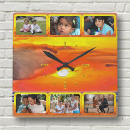 Reloj Cuadrado Colage de fotos de familia y amigos Atardecer 2443