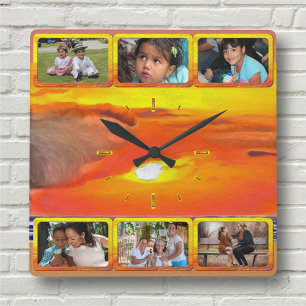 Reloj Cuadrado Colage de fotos de familia y amigos Atardecer 2443