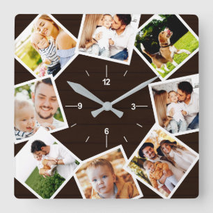 Reloj Cuadrado Colage de Fotos Familiares Granja Rústica Marrón O