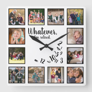 Reloj Cuadrado Colage de Fotos Personalizadas de Jubilación Estoy