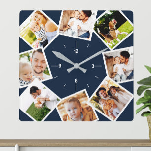 Reloj Cuadrado Colaje de Fotos Familiares Personalizadas de Granj