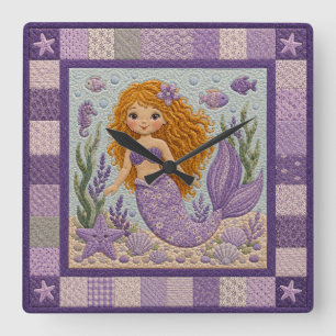 Reloj Cuadrado Colcha Bonita Sirena Morada