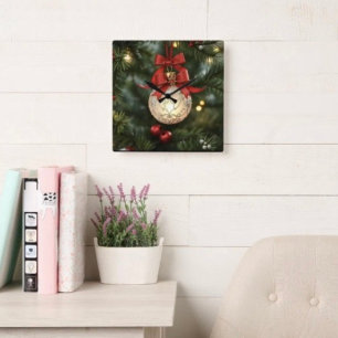 Reloj Cuadrado Colección de adornos navideños elegantes con lazo