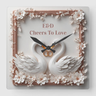 Reloj Cuadrado 🕊️ Colección de Boda con Marco Floral de Corazón