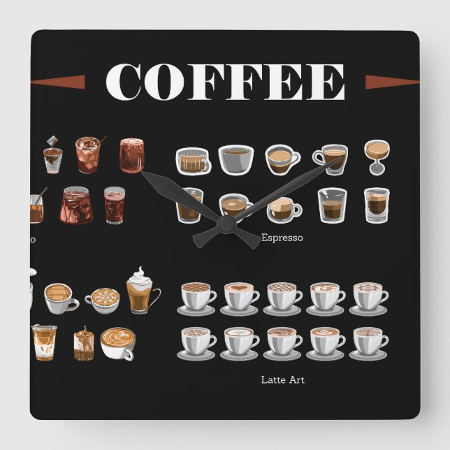 Reloj Cuadrado Colección de conjuntos de café (Anverso)