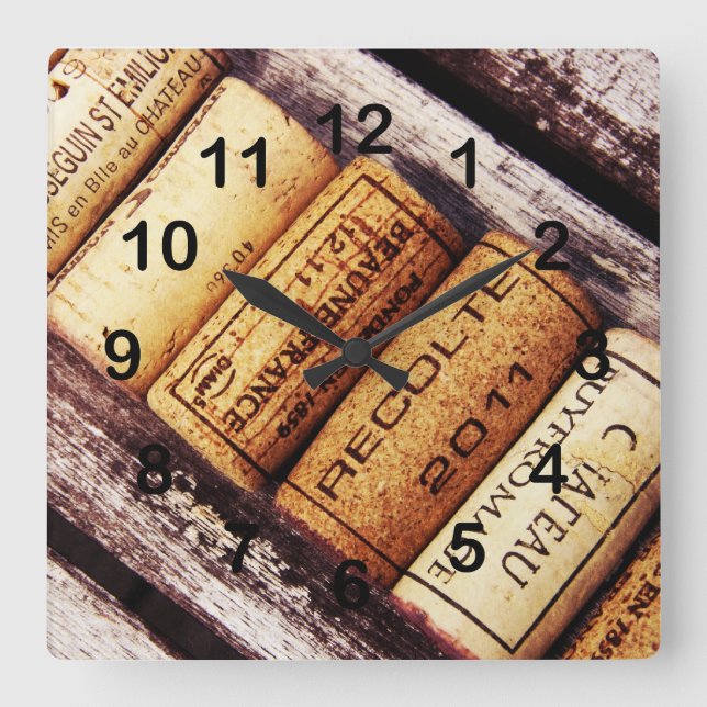 Reloj Cuadrado Colección de corchos de botellas de vino de Franci (Anverso)