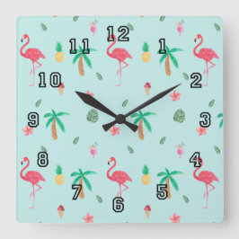 Reloj Cuadrado Colección de Dormitorios Azules Flamingo de Verano
