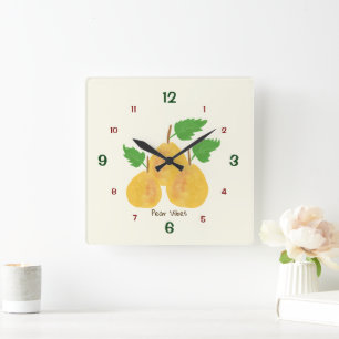 Reloj Cuadrado Colección de Peras Doradas