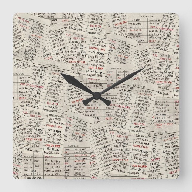 Reloj Cuadrado Colección de tarjetas de biblioteca antigua (Anverso)