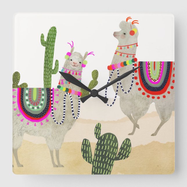 Reloj Cuadrado Colección el | Lllamas lindo de Llamarama (Anverso)