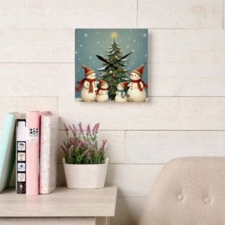 Reloj Cuadrado Colección Navideña de Familia de Muñeco de Nieve F