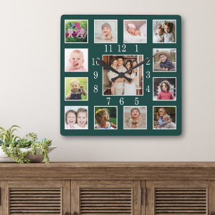 Reloj Cuadrado Colgador de fotos personalizado Bosque Profundo Ve
