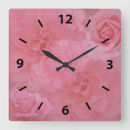 Reloj Cuadrado Collage color de rosa rosa claro floral soñador