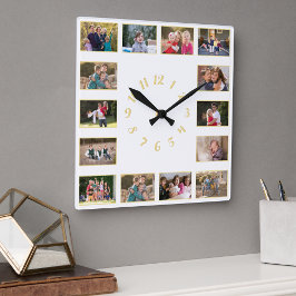 Reloj Cuadrado Collage de 14 Fotos Personalizado Boda Aniversario