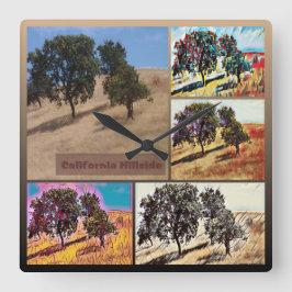 Reloj Cuadrado Collage de fotos abstracto de California Hillside 