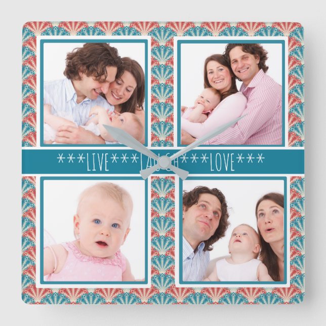 Reloj Cuadrado collage de fotos con patrón de ventilador decorati (Anverso)