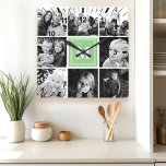 Reloj Cuadrado Collage de fotos de familia Monograma de Mint<br><div class="desc">Collage de fotos familiar monograma. Decoración acogedora para cualquier habitación. Personalice este diseño personalizado con su propio texto inicial o monograma.</div>