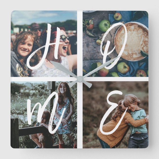 Reloj Cuadrado Collage de fotos de familia Personalizado Secuenci (Anverso)