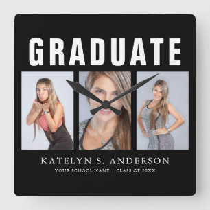 Reloj Cuadrado Collage de fotos de Graduación Felicitaciones Squ