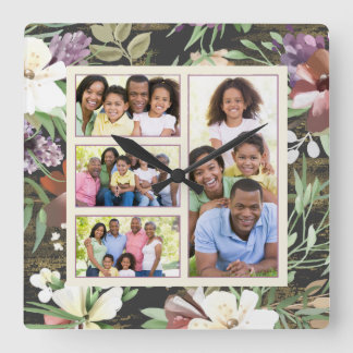 Reloj Cuadrado Collage de fotos de Instagram de Floral DIY Family