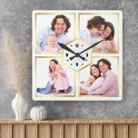 Reloj Cuadrado Collage de fotos de la familia White and Gold 4 Pi<br><div class="desc">Sube tus fotos favoritas para hacer tu propio regalo personalizado de foto de keepsake.</div>
