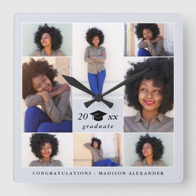 Reloj Cuadrado Collage de fotos de moda del casquillo de la (Anverso)