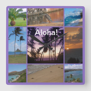 Reloj Cuadrado Collage de fotos de Oahu, Hawái