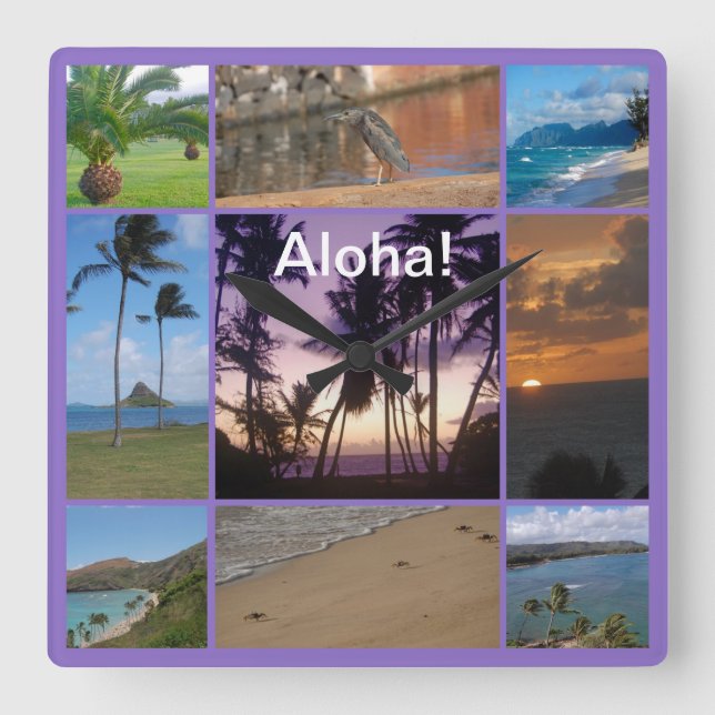 Reloj Cuadrado Collage de fotos de Oahu, Hawái (Anverso)