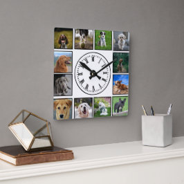 Reloj Cuadrado Collage de fotos de perros en fondo blanco