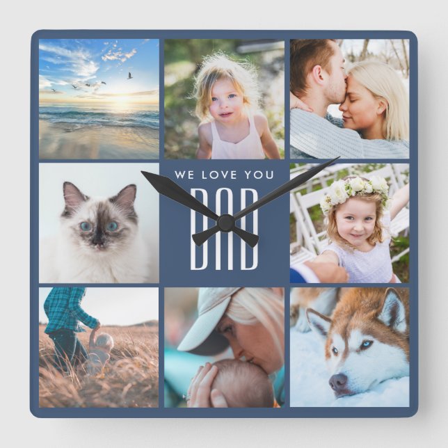 Reloj Cuadrado Collage de fotos de Recuerdos familiares en el Día (Anverso)