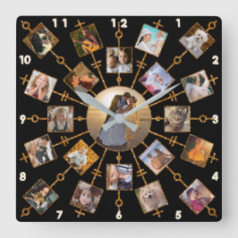 Reloj Cuadrado Collage de fotos familiar 21 imágenes Bonito oro n