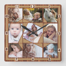 Reloj Cuadrado Collage de fotos familiar 9 imágenes de Instagram
